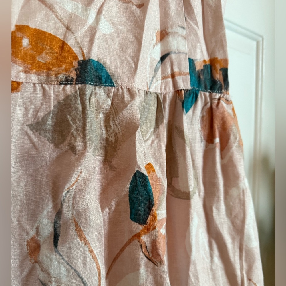 Rachel Zoe Blush Pink Linen Floral Dress sz 12 Romantic Cottage Galentine - Picture 2 of 8